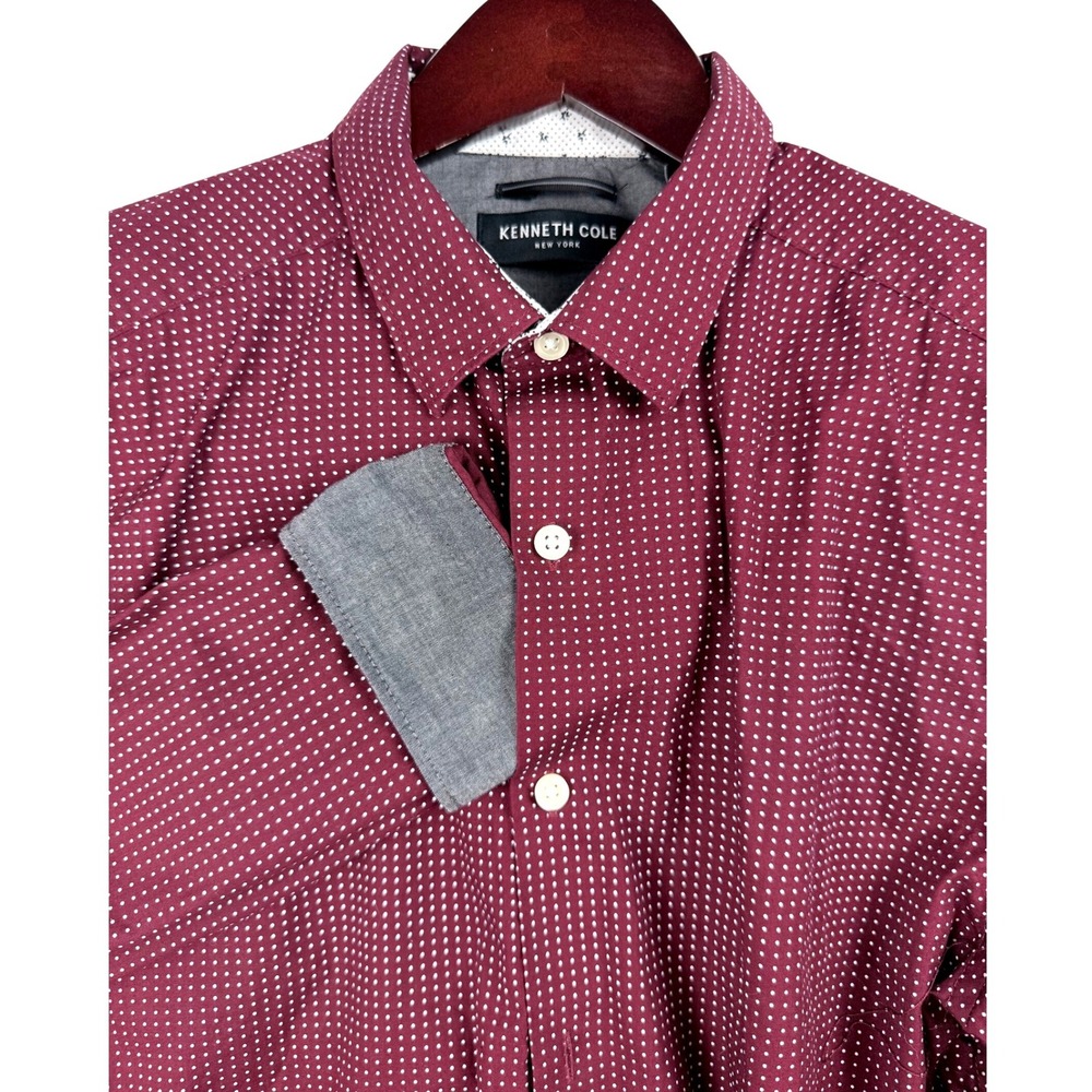 Kenneth Cole‎ New York Men's Burgundy Dot Print Button Down Shirt M